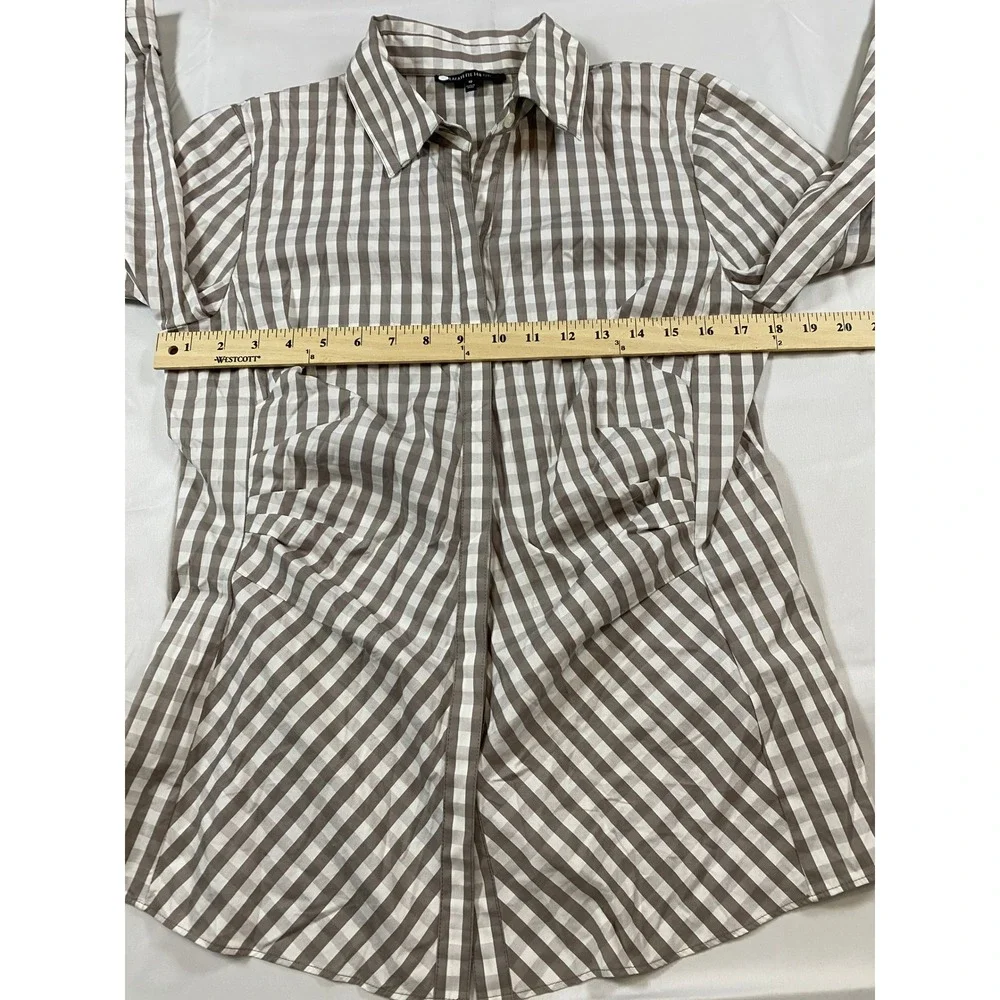 Lafayette 148 New York Taupe Gingham Check Hidden Button Down Shirt Size 10 - Picture 8 of 9